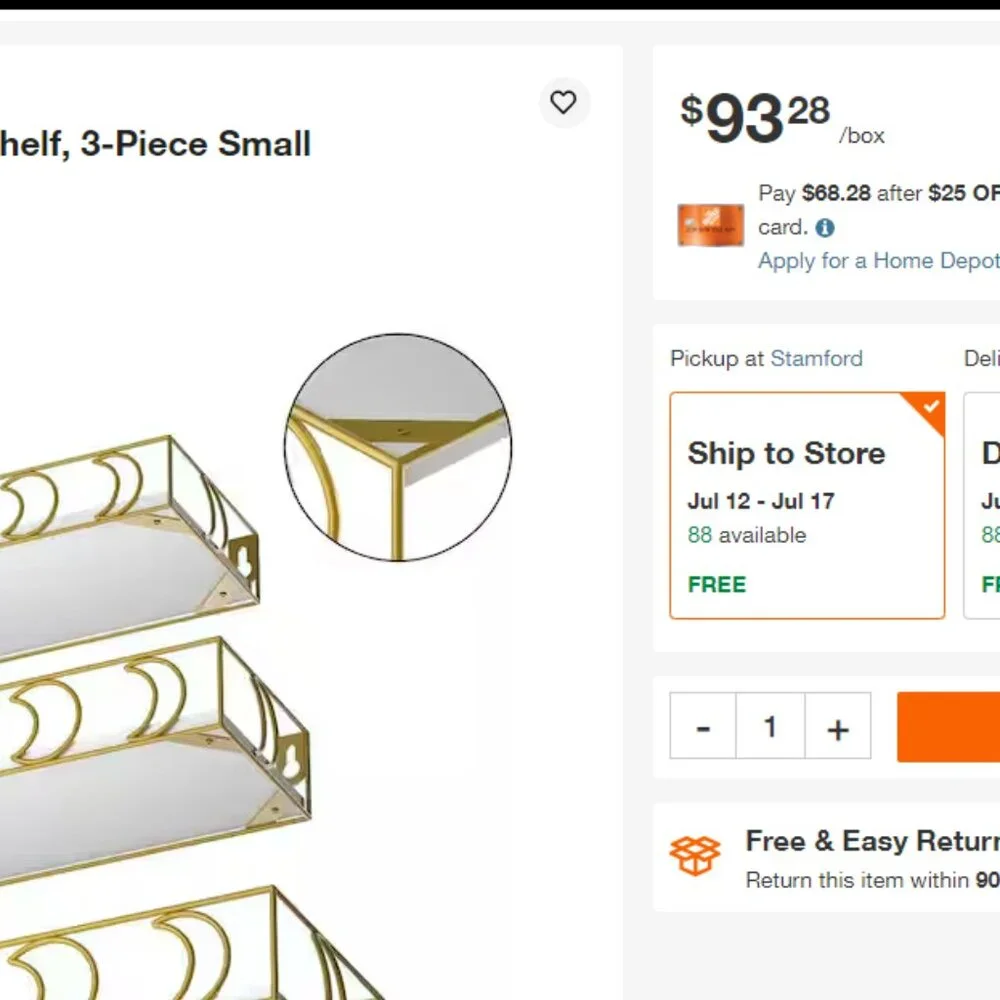 3 PC Set of Wall Shelves Gold Moon Phases Metal with White Shelves - NIB NEW $94